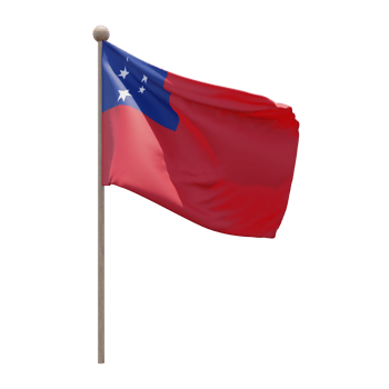 Samoa 3d illustration flag on pole. Wood flagpole png
