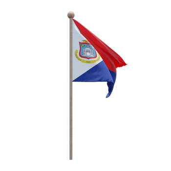 Sint Maarten 3d illustration flag on pole. Wood flagpole png
