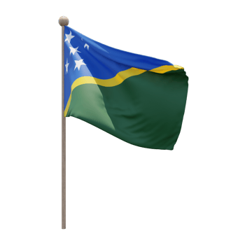 Solomon Islands 3d illustration flag on pole. Wood flagpole png