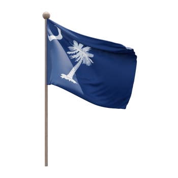 South Carolina 3d illustration flag on pole. Wood flagpole png