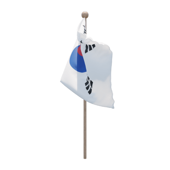South Korea 3d illustration flag on pole. Wood flagpole png