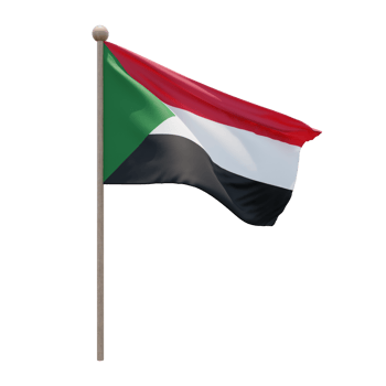 Sudan 3d illustration flag on pole. Wood flagpole png