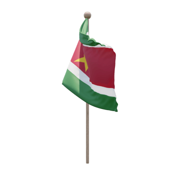 Suriname 3d illustration flag on pole. Wood flagpole png