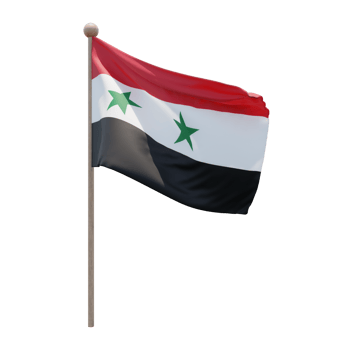 Syria 3d illustration flag on pole. Wood flagpole png