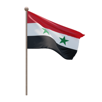 Syria 3d illustration flag on pole. Wood flagpole png