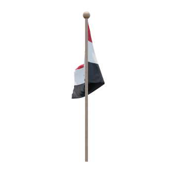 Syria 3d illustration flag on pole. Wood flagpole png