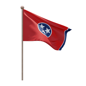 Tennessee 3d illustration flag on pole. Wood flagpole png