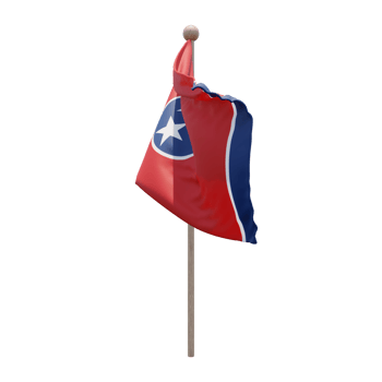 Tennessee 3d illustration flag on pole. Wood flagpole png