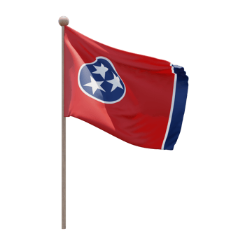 Tennessee 3d illustration flag on pole. Wood flagpole png