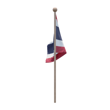 Thailand 3d illustration flag on pole. Wood flagpole png