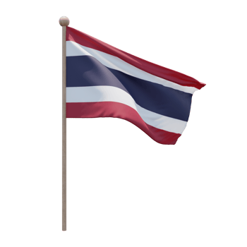 Thailand 3d illustration flag on pole. Wood flagpole png