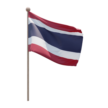 Thailand 3d illustration flag on pole. Wood flagpole png