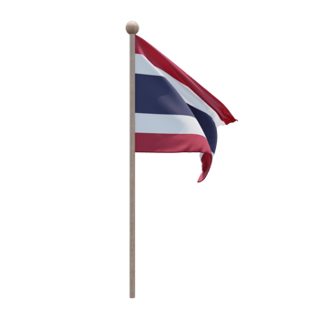 Thailand 3d illustration flag on pole. Wood flagpole png