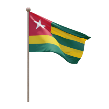 Togo 3d illustration flag on pole. Wood flagpole png