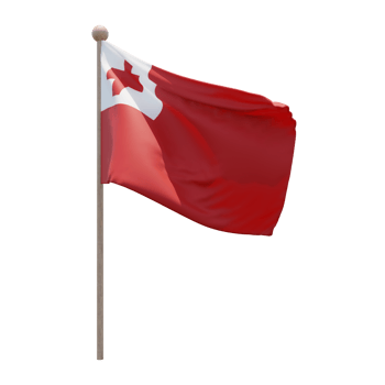Tonga 3d illustration flag on pole. Wood flagpole png