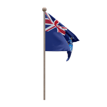 Tristan da Cunha 3d illustration flag on pole. Wood flagpole png