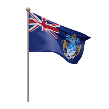 Tristan da Cunha 3d illustration flag on pole. Wood flagpole png