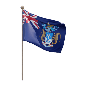 Tristan da Cunha 3d illustration flag on pole. Wood flagpole png