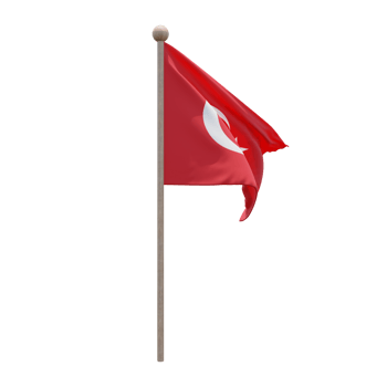 Turkey 3d illustration flag on pole. Wood flagpole png