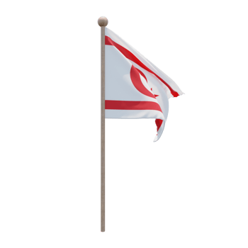 Turkish Republic of Northern Cyprus 3d illustration flag on pole. Wood flagpole png