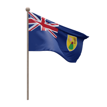 Turks and Caicos Islands 3d illustration flag on pole. Wood flagpole png