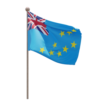 Tuvalu 3d illustration flag on pole. Wood flagpole png