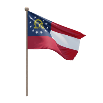 US Georgia 3d illustration flag on pole. Wood flagpole png