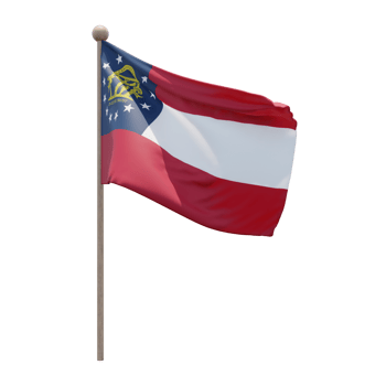 US Georgia 3d illustration flag on pole. Wood flagpole png
