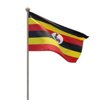 Uganda 3d illustration flag on pole. Wood flagpole png