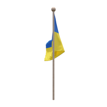 Ukraine 3d illustration flag on pole. Wood flagpole png