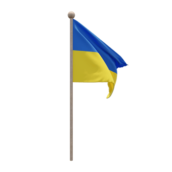Ukraine 3d illustration flag on pole. Wood flagpole png
