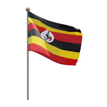 Uganda 3d illustration flag on pole. Wood flagpole png