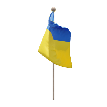 Ukraine 3d illustration flag on pole. Wood flagpole png