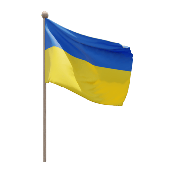 Ukraine 3d illustration flag on pole. Wood flagpole png