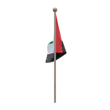 United Arab Emirates 3d illustration flag on pole. Wood flagpole png