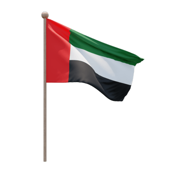 United Arab Emirates 3d illustration flag on pole. Wood flagpole png