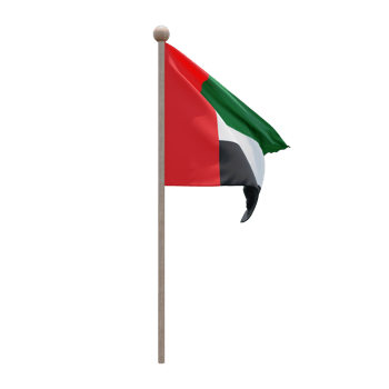 United Arab Emirates 3d illustration flag on pole. Wood flagpole png