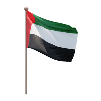 United Arab Emirates 3d illustration flag on pole. Wood flagpole png