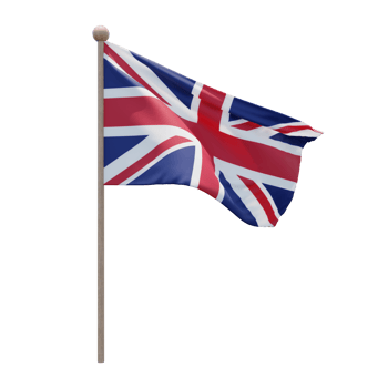 United Kingdom 3d illustration flag on pole. Wood flagpole png