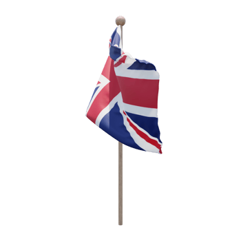 United Kingdom 3d illustration flag on pole. Wood flagpole png