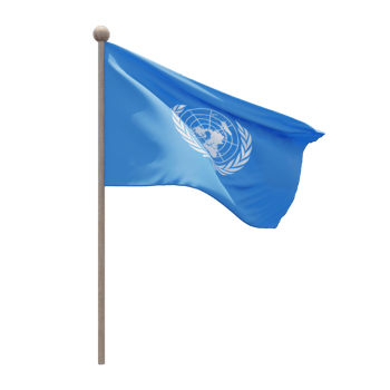United Nations 3d illustration flag on pole. Wood flagpole png