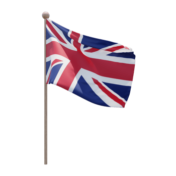United Kingdom 3d illustration flag on pole. Wood flagpole png