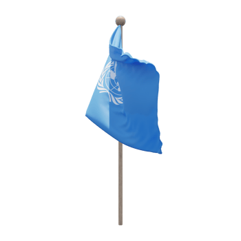United Nations 3d illustration flag on pole. Wood flagpole png