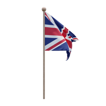 United Kingdom 3d illustration flag on pole. Wood flagpole png