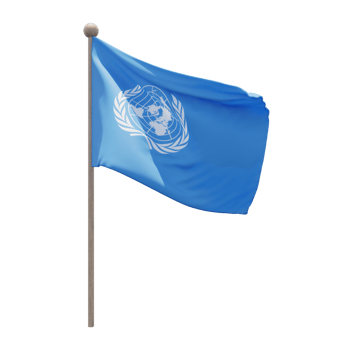 United Nations 3d illustration flag on pole. Wood flagpole png
