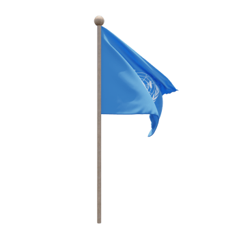 United Nations 3d illustration flag on pole. Wood flagpole png