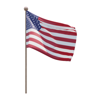 United States 3d illustration flag on pole. Wood flagpole png