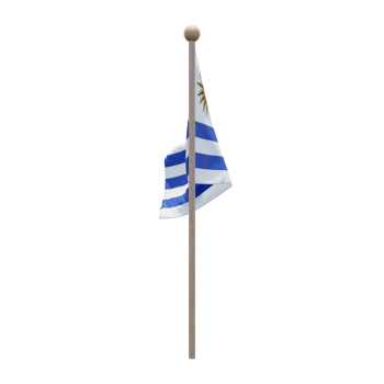 Uruguay 3d illustration flag on pole. Wood flagpole png