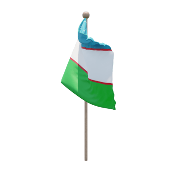 Uzbekistan 3d illustration flag on pole. Wood flagpole png