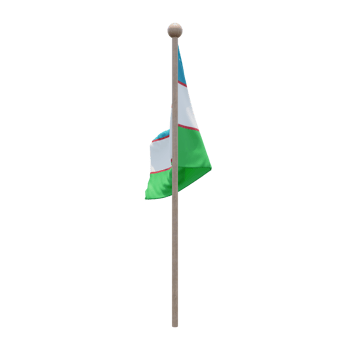 Uzbekistan 3d illustration flag on pole. Wood flagpole png
